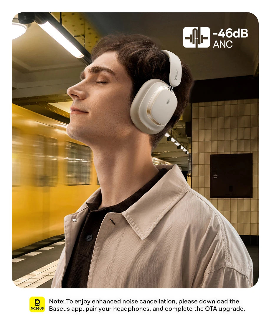 Baseus Wireless Headphones Bluetooth 5.4 Noise Cancelling Hi-Res Spatial Audio 120Hours Time