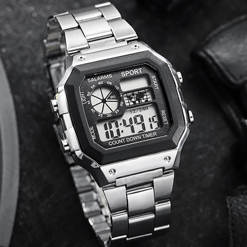 MAYZHISU Men Classic Digital Luxury Stainless Steel Sport Military Watch