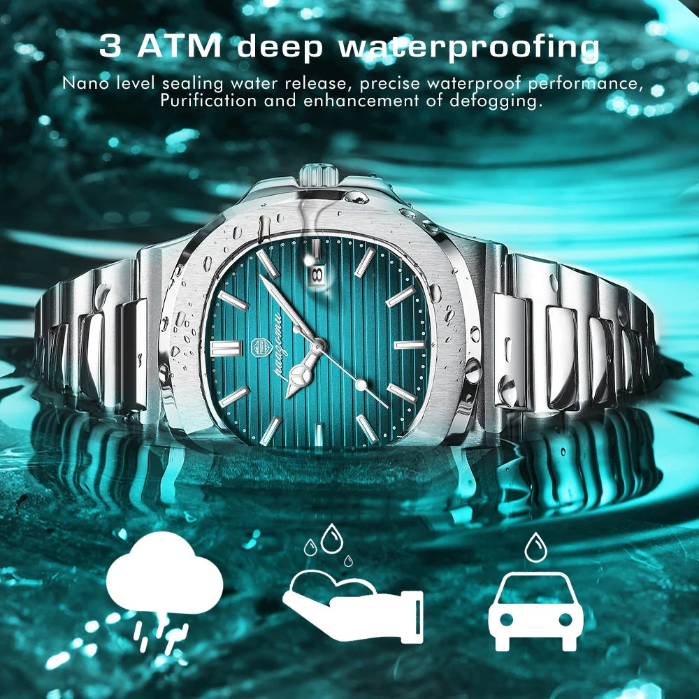 PAAZOMU Luxury Stainless Steel Business Waterproof Luminous Men Watch