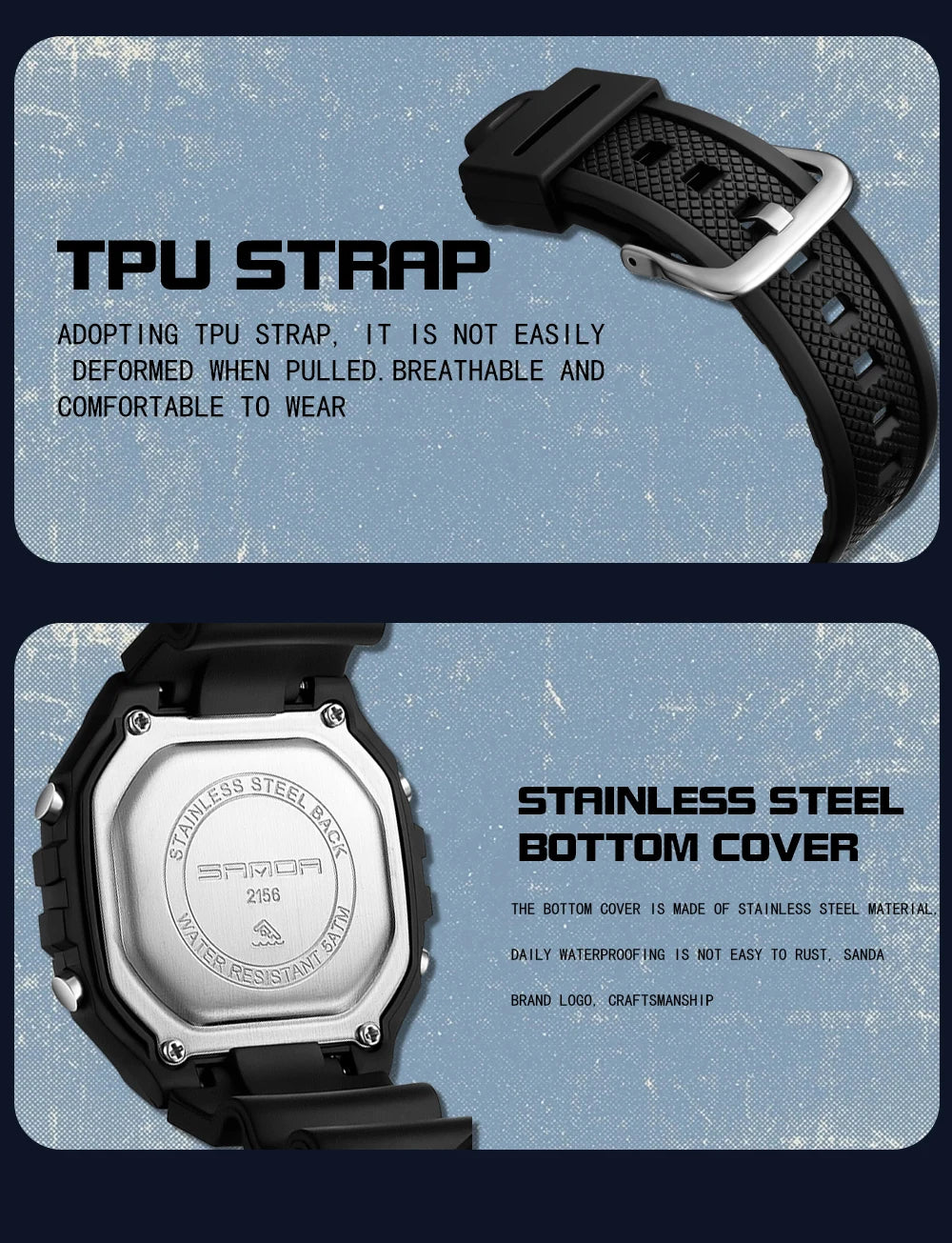 SANDA Men Military Water Resistant Sport Watches