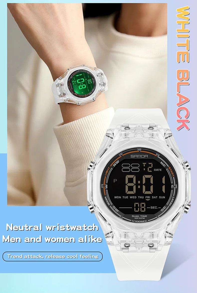 SANDA electronic watch for both men and women, multifunctional anti fall, 50M waterproof