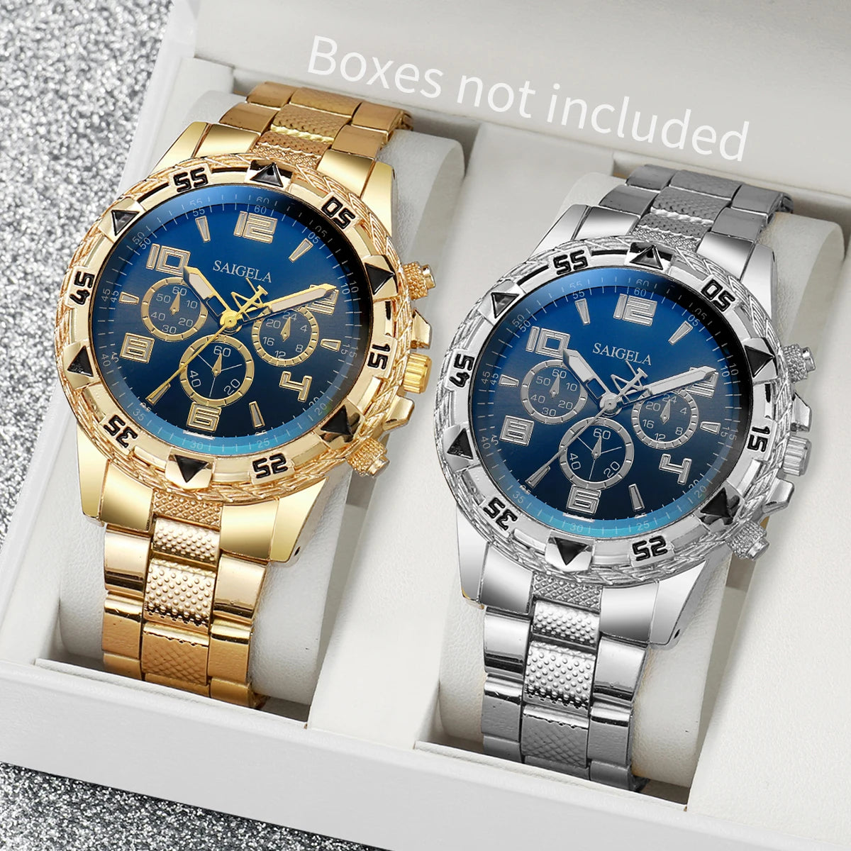 2pcs/set Men Business Watches Fashion Arabic Dial Steel Band