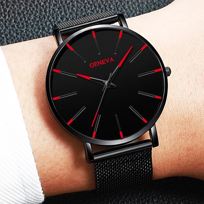 YOLAKA Men Business Watches Steel Mesh Ultra Thin