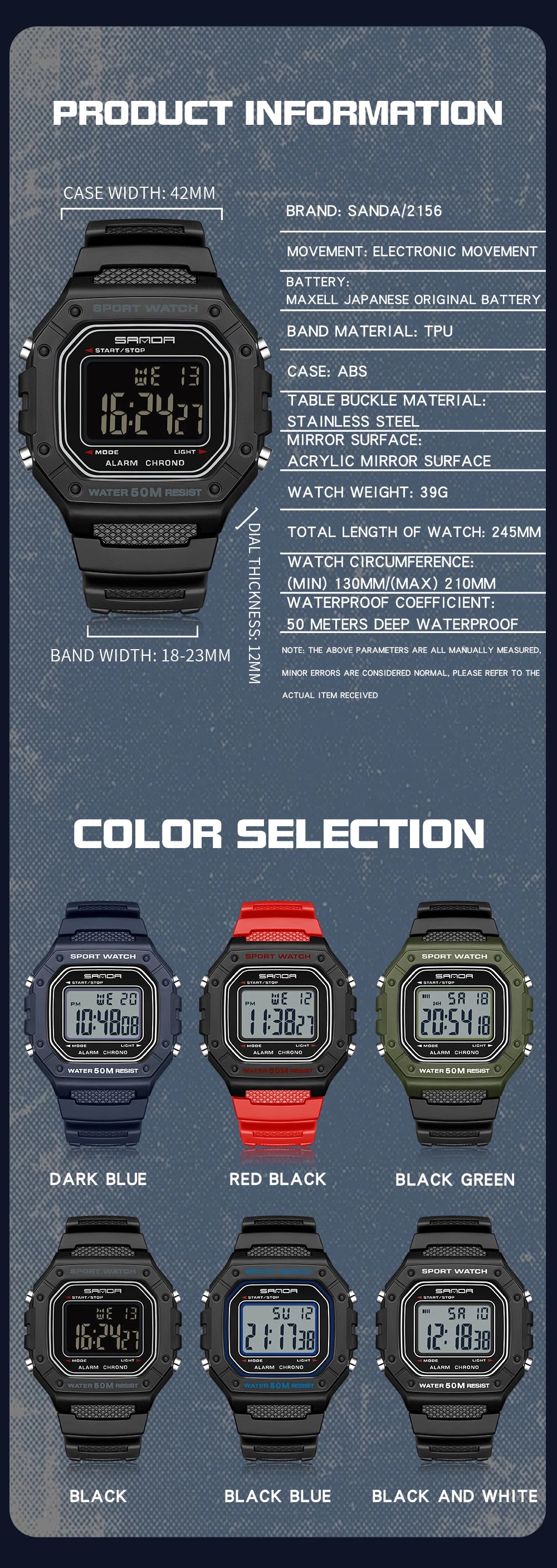 SANDA Men Military Water Resistant Sport Watches