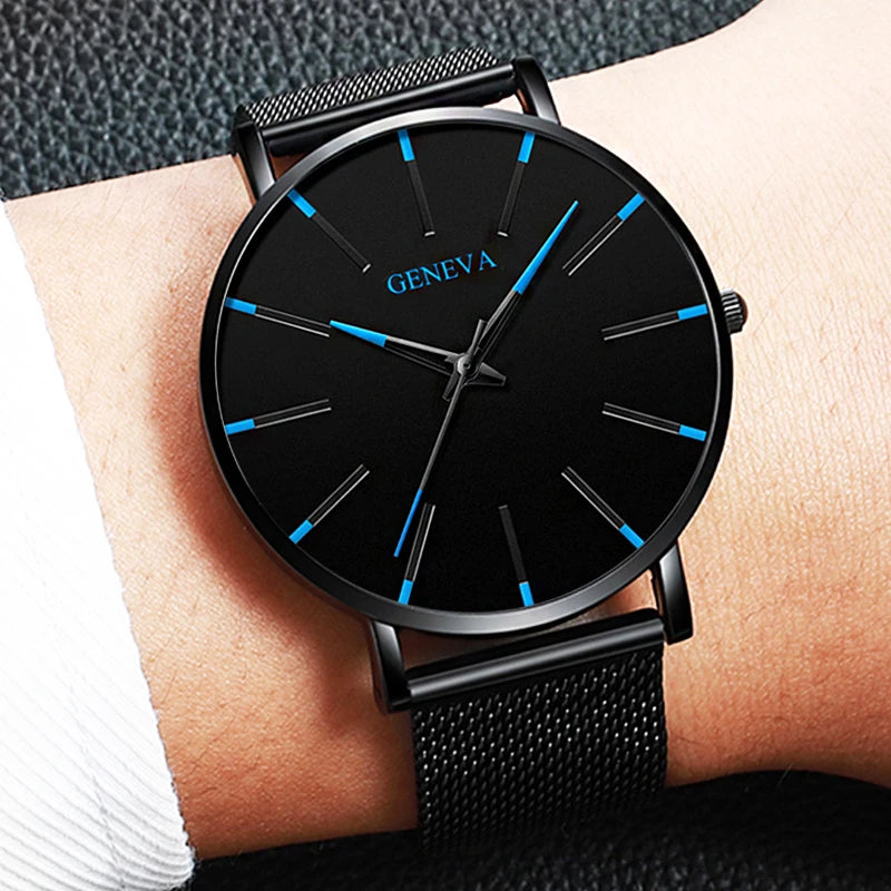 YOLAKA Men Business Watches Steel Mesh Ultra Thin