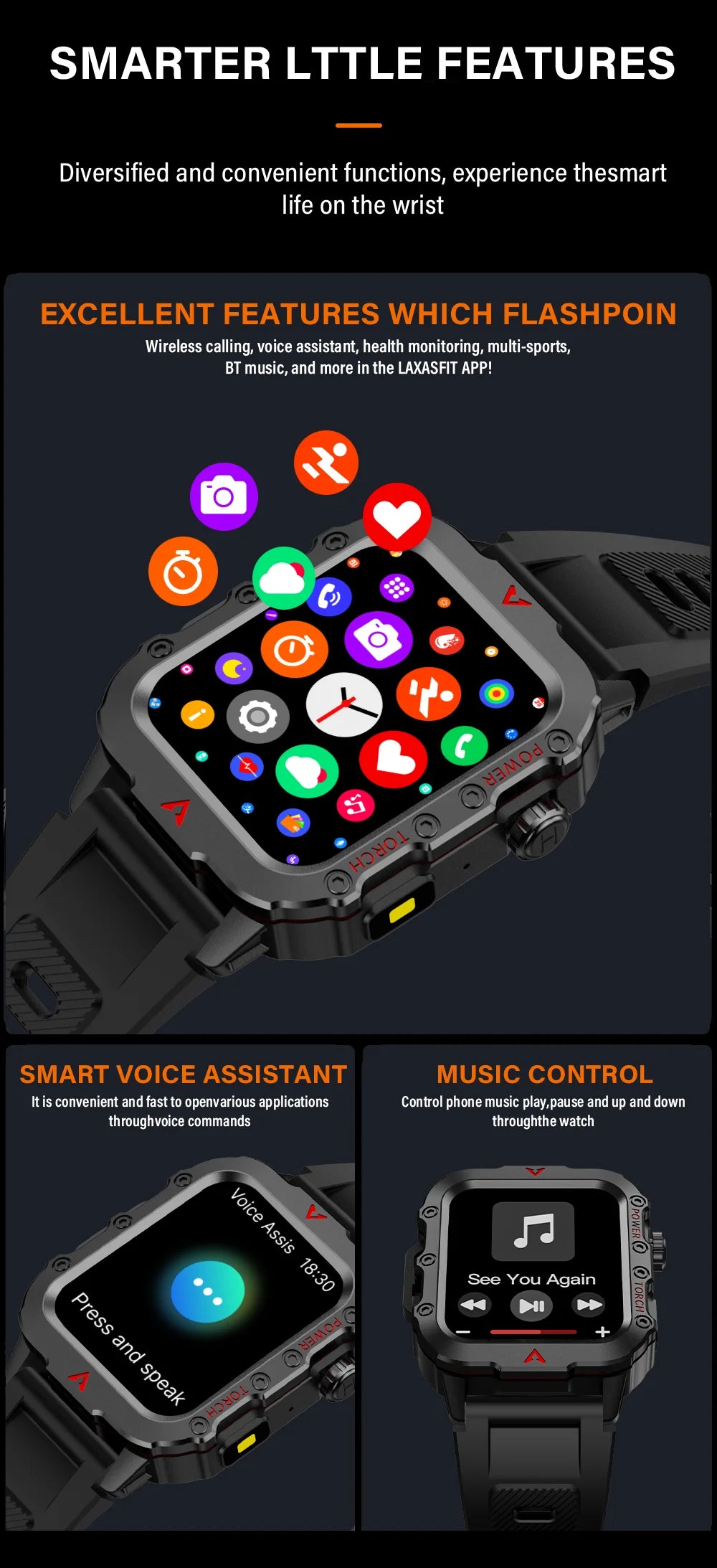 LAXASFIT Men Sports Smart Watch 1.71 Screen Blood Oxygen