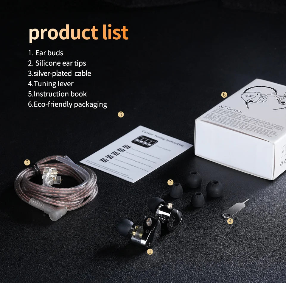 KZ Castor In Ear HiFi 2DD Dynamic High-end Tuneable Balanced  Earphones