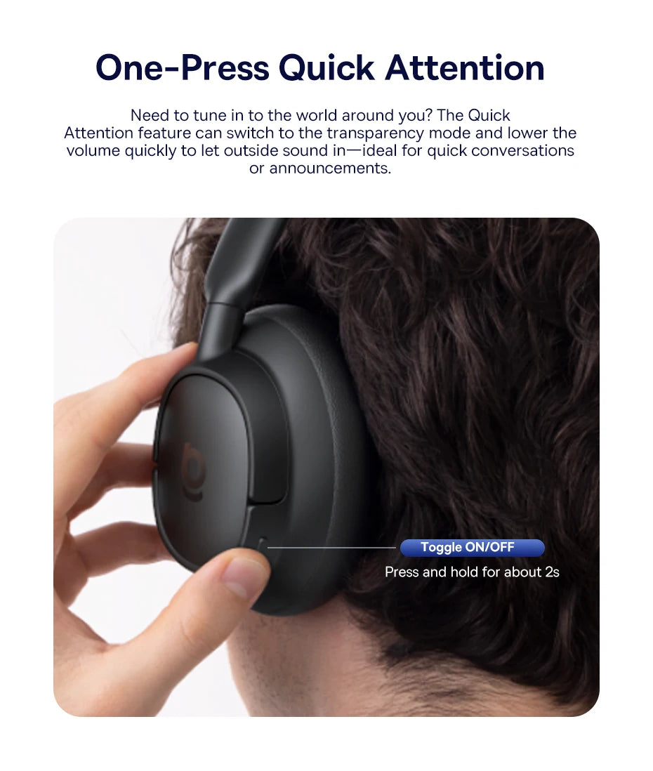 Baseus Wireless Headphones Bluetooth 5.4 Noise Cancelling Hi-Res Spatial Audio 120Hours Time
