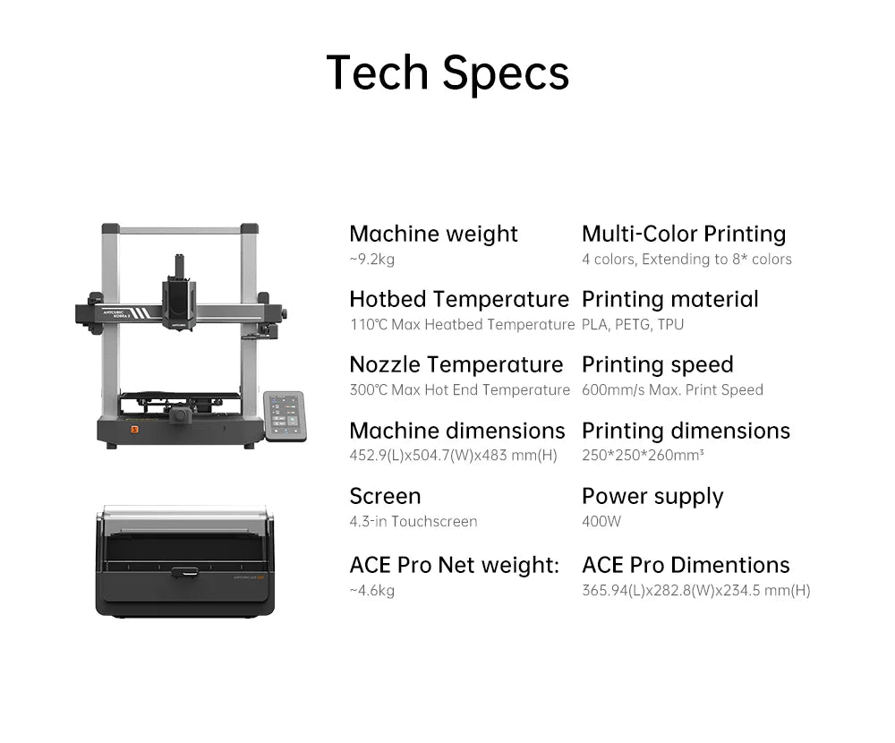ANYCUBIC Kobra 3 Combo AE Version Multi-Color FDM 3D Printer Max 600mm/s Printing Speed Build Size 250x250x260mm