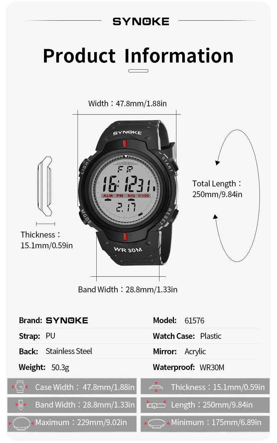 SYNOKE Electronic Digital Watch Sports For Men Waterproof Luminous Multi Function