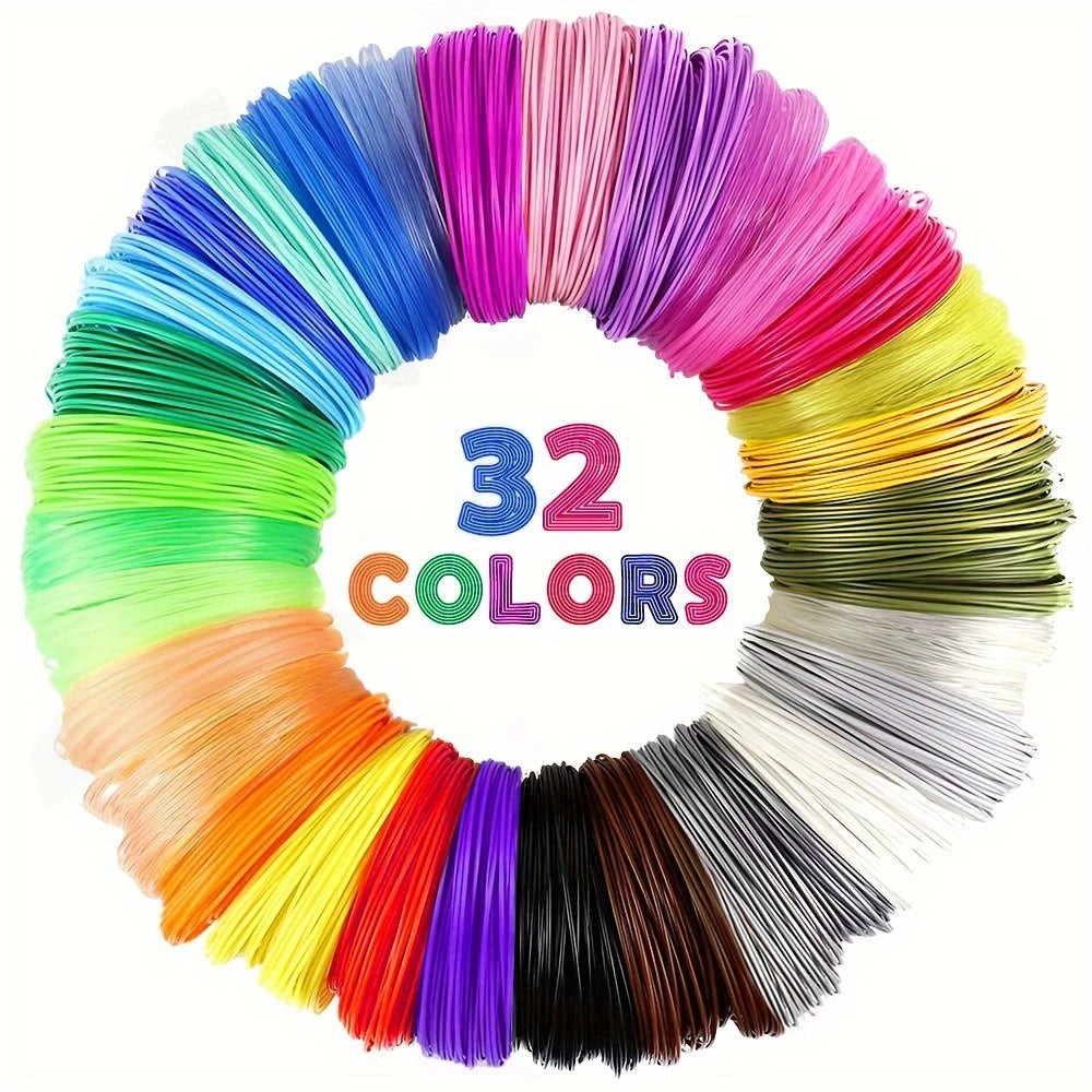 32 Colors 3D Pen Filament 1.75mm PLA, Each Colour 10Feet(3m), Total 320 Feet (96m) 3D Pen Filament Refills, Random Colour