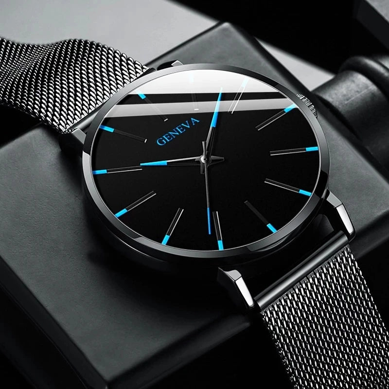 YOLAKA Men Business Watches Steel Mesh Ultra Thin