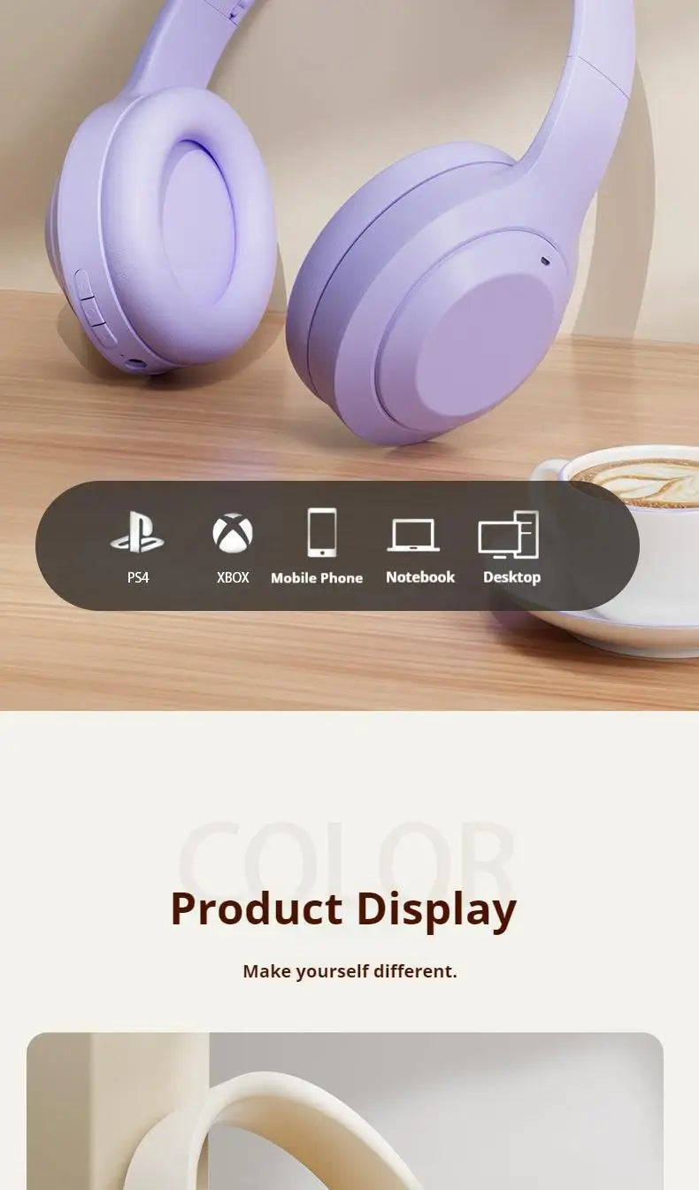 HIFI Stereo Headsets Sport Gamers with Wireless Bluetooth 5.3 and HD Mic