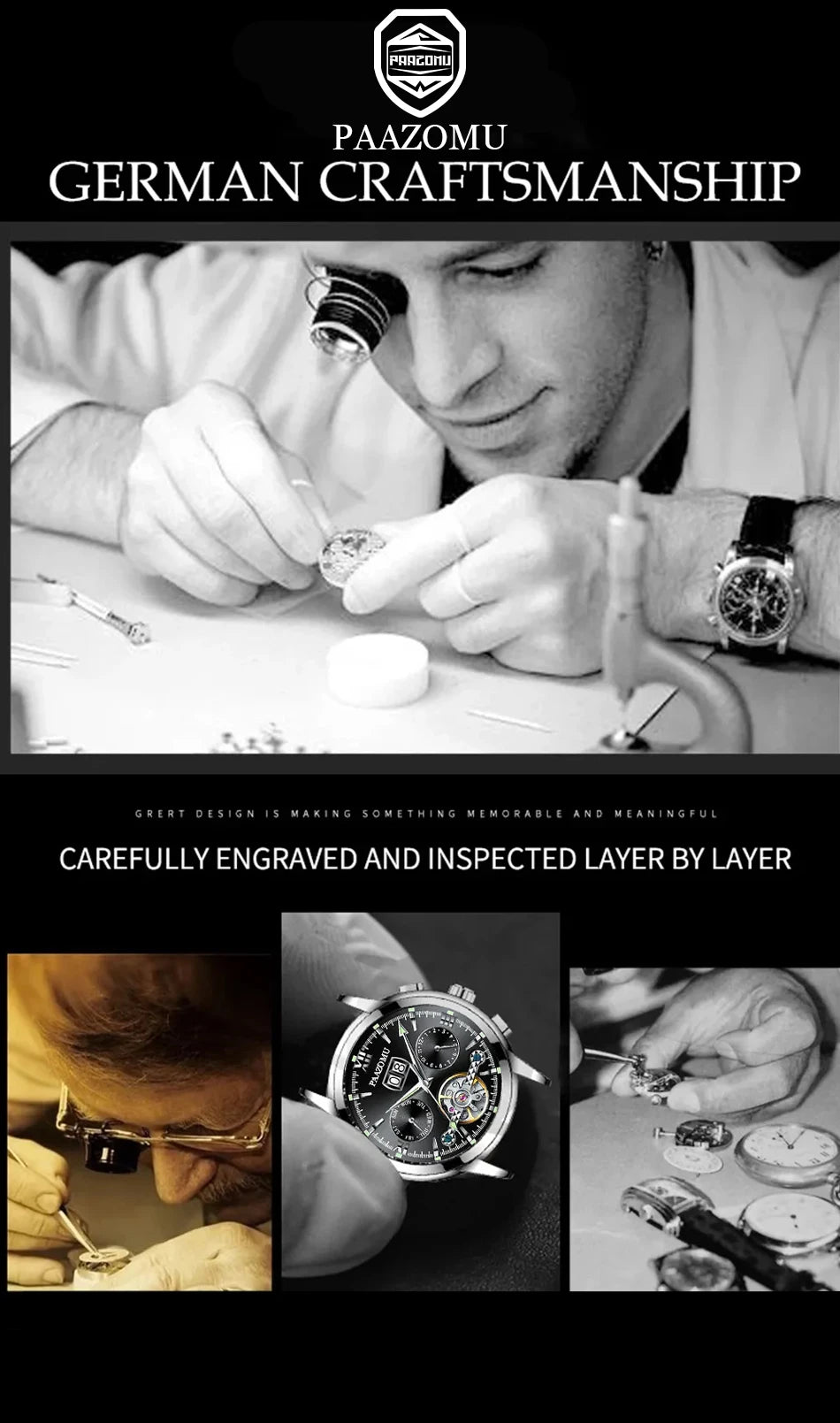PAAZOMU Luxury Stainless Steel Business Waterproof Luminous Men Watch
