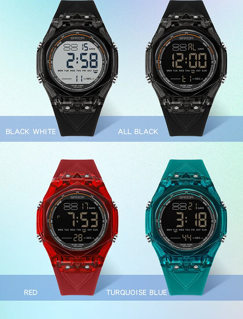 SANDA electronic watch for both men and women, multifunctional anti fall, 50M waterproof