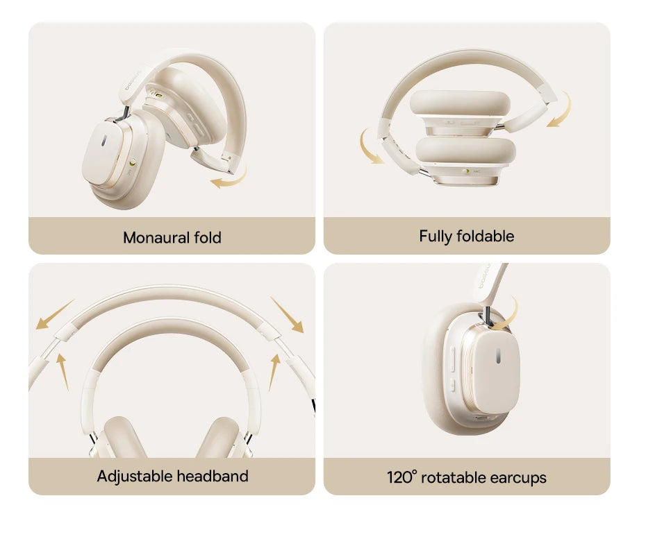Baseus Wireless Headphones Bluetooth 5.4 Noise Cancelling Hi-Res Spatial Audio 120Hours Time