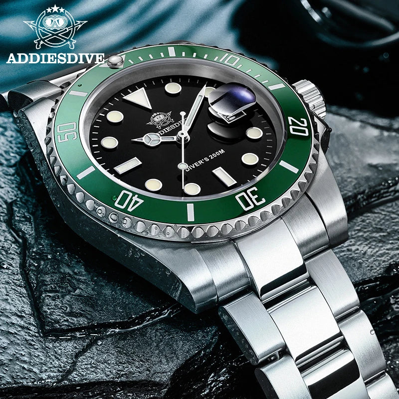 ADDIESDIVE Stainless Steel Watch for Men Waterproof Outdoor Leisure Sports Watch