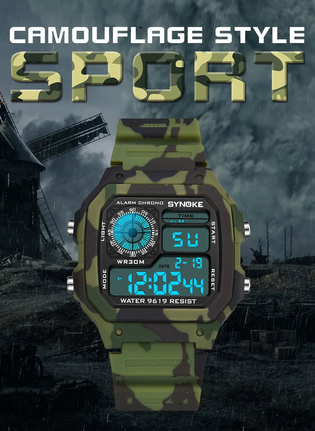 SYNOKE Outdoor Military Digital Watch For Men Sports Waterproof Luminous