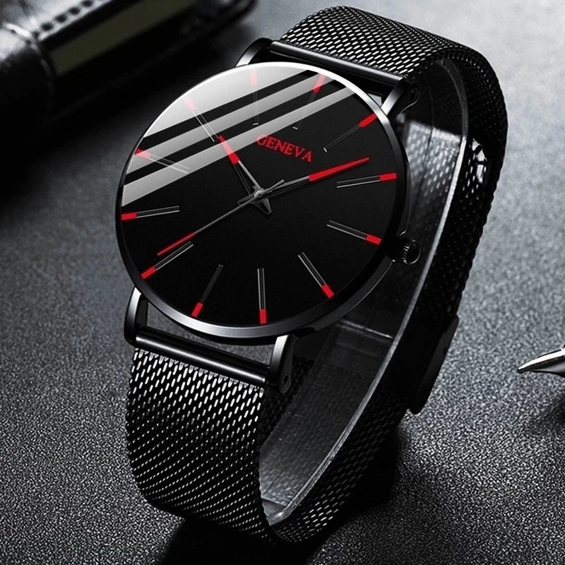 YOLAKA Men Business Watches Steel Mesh Ultra Thin
