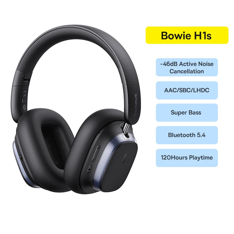 Baseus Wireless Headphones Bluetooth 5.4 Noise Cancelling Hi-Res Spatial Audio 120Hours Time
