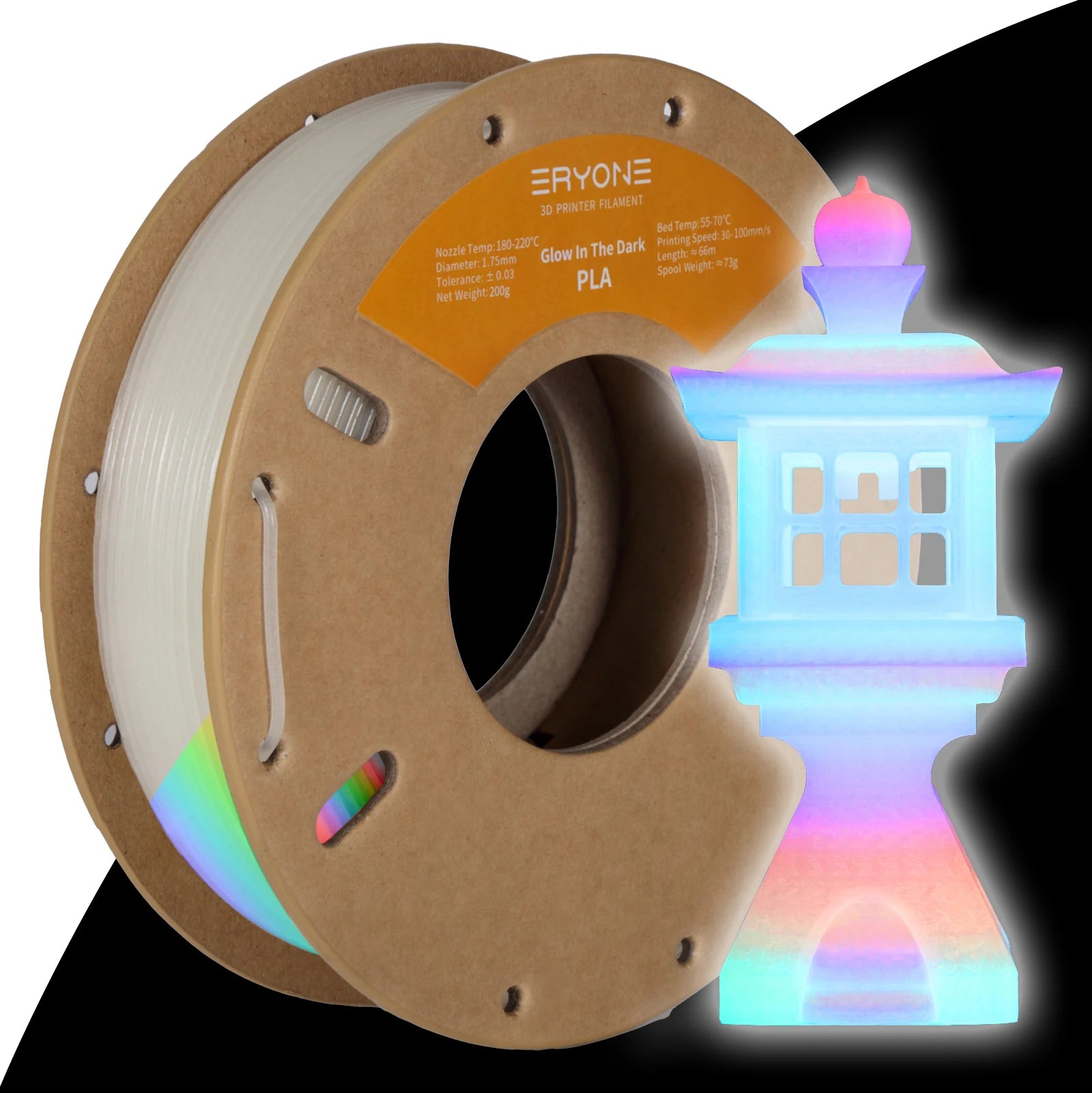 Eryone 200G PLA Filament Glow In The Dark Premium 3D Print ( absorbs sunlight or daylight),200g PLA filament glow in the dark