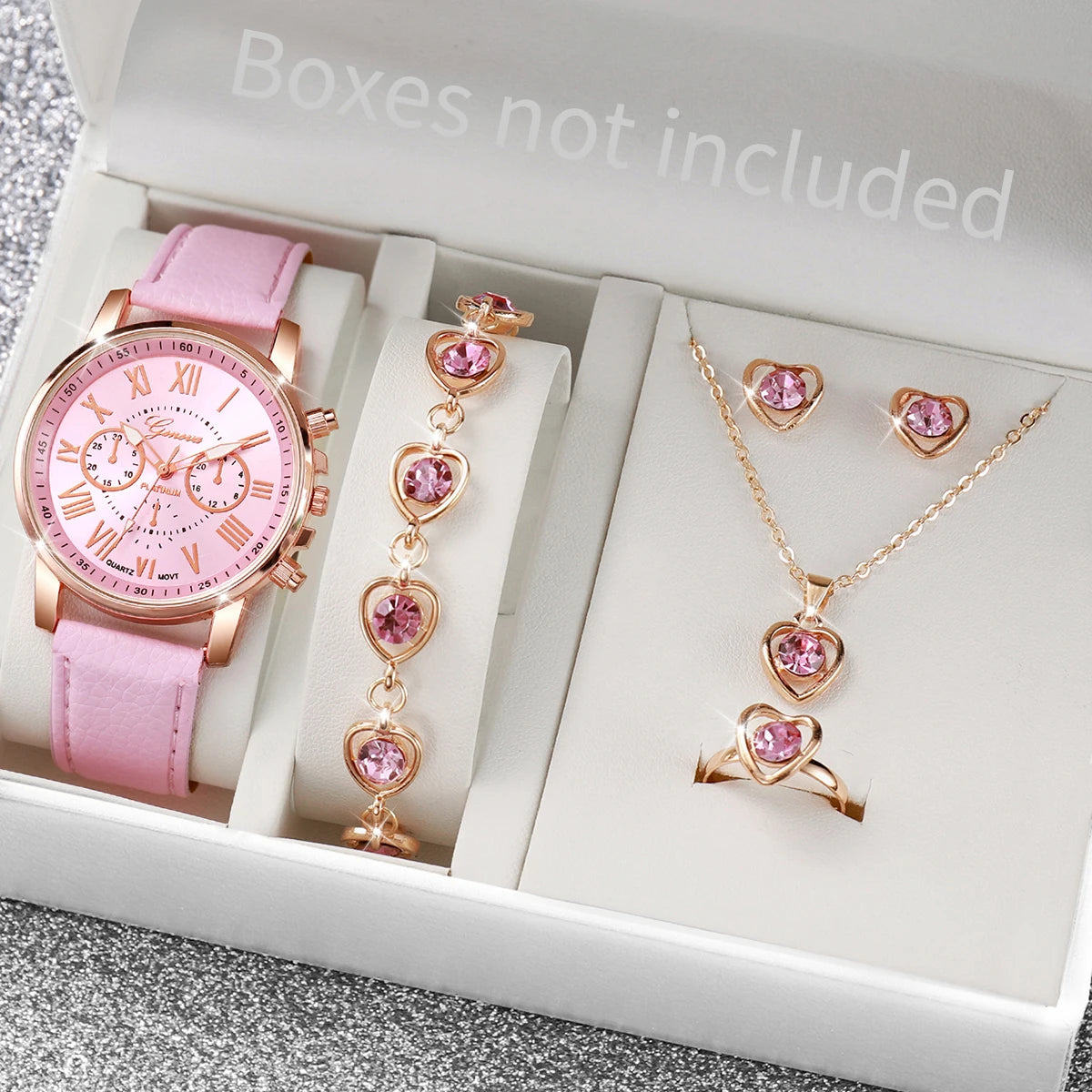 5PCS/Set Fashion Women Watch Rhinestone Heart Jewellery