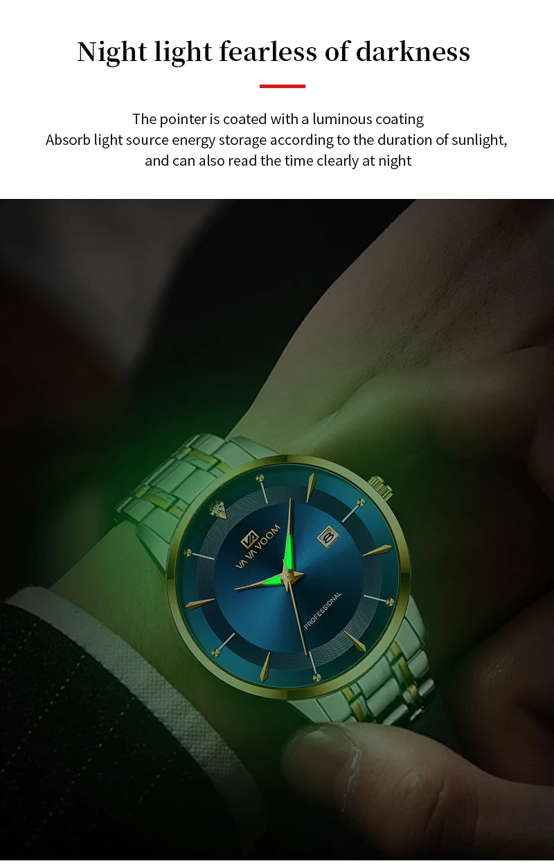 Luxury Rhinestone 43mm Blue Gold Quartz Stainless Steel for Men