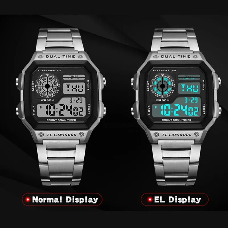 MAYZHISU Men Classic Digital Luxury Stainless Steel Sport Military Watch
