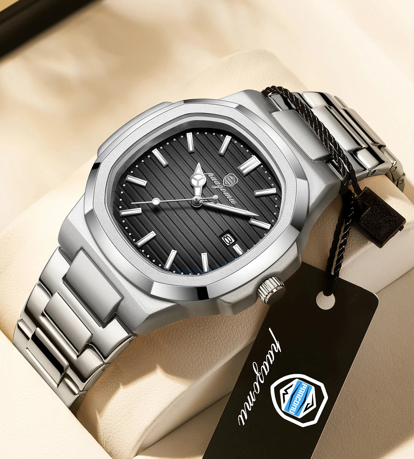 PAAZOMU Luxury Stainless Steel Business Waterproof Luminous Men Watch