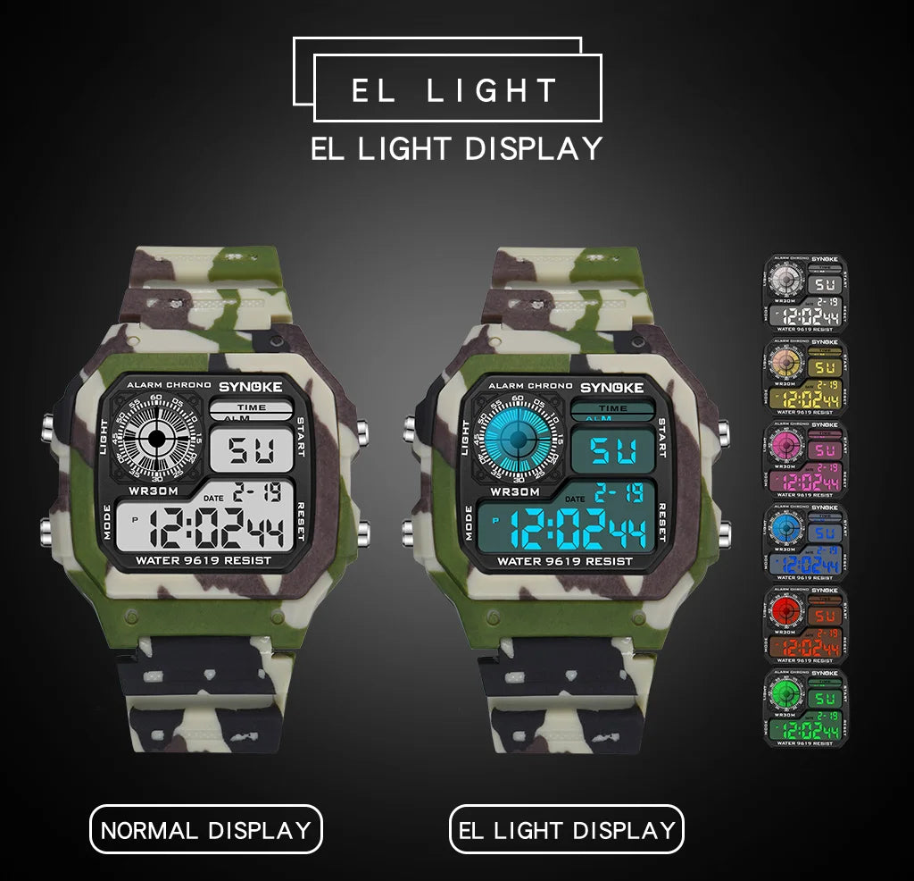 SYNOKE Outdoor Military Digital Watch For Men Sports Waterproof Luminous