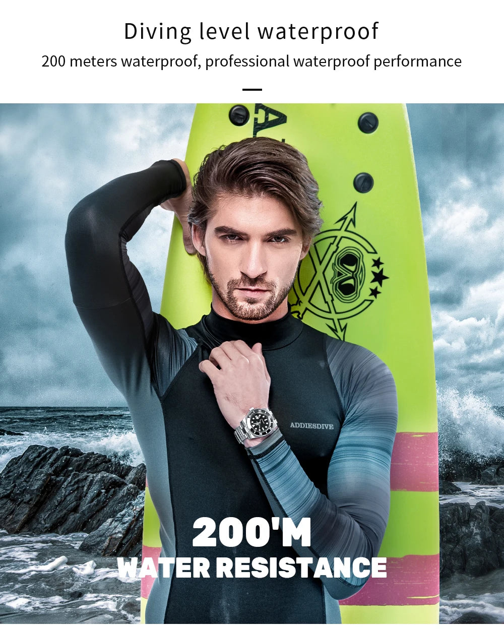 ADDIESDIVE Stainless Steel Watch for Men Waterproof Outdoor Leisure Sports Watch