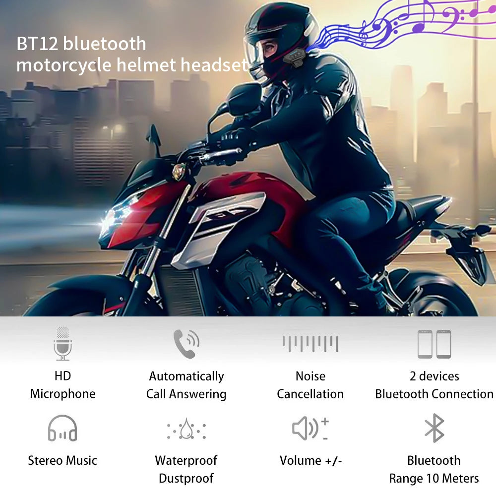 KEBIDUMEI Motorcycle Helmet Stereo Bluetooth Wireless Handsfree Mic Headphones For Motorbike Rider