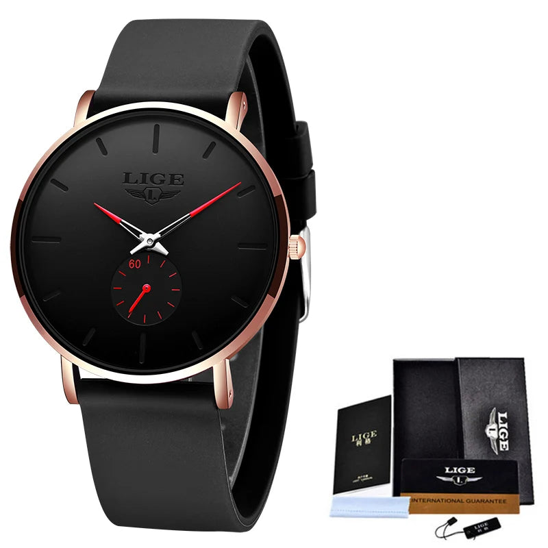 LIGE Sports Luxury Waterproof Ultra-Thin Watch for Men Women