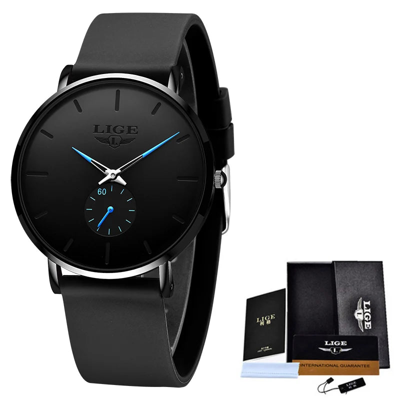 LIGE Sports Luxury Waterproof Ultra-Thin Watch for Men Women