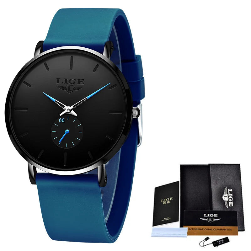 LIGE Sports Luxury Waterproof Ultra-Thin Watch for Men Women