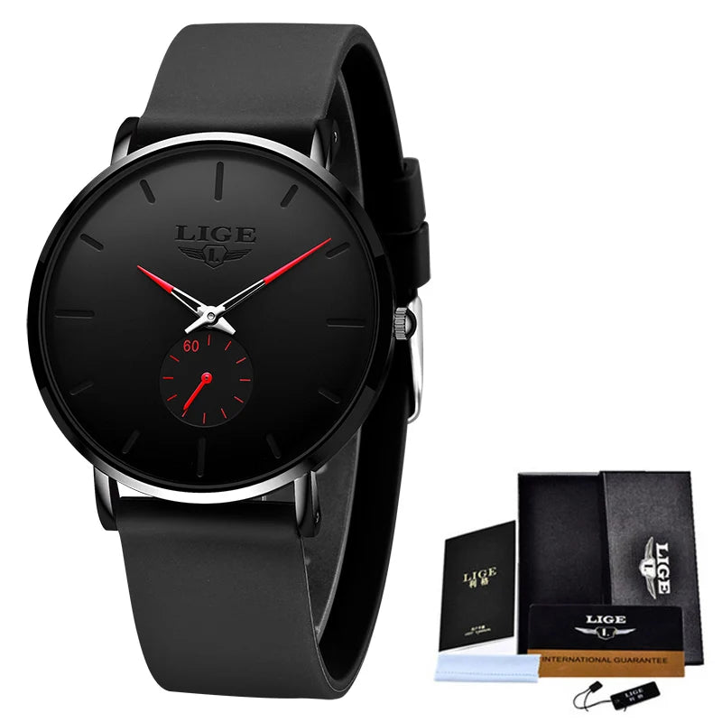 LIGE Sports Luxury Waterproof Ultra-Thin Watch for Men Women