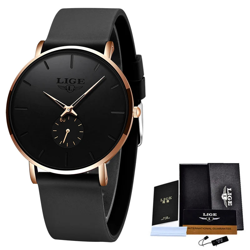 LIGE Sports Luxury Waterproof Ultra-Thin Watch for Men Women