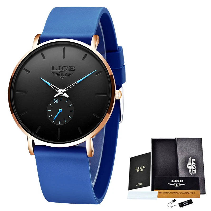 LIGE Sports Luxury Waterproof Ultra-Thin Watch for Men Women