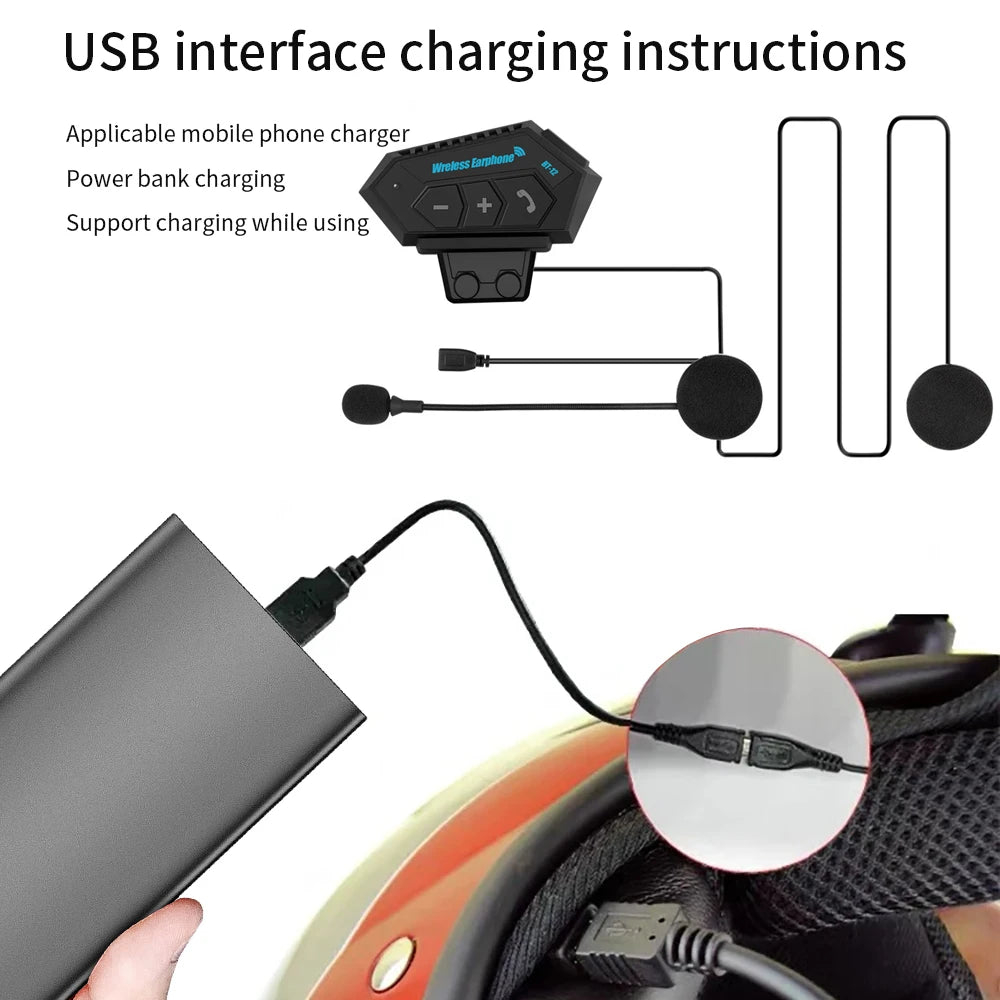 KEBIDUMEI Motorcycle Helmet Stereo Bluetooth Wireless Handsfree Mic Headphones For Motorbike Rider