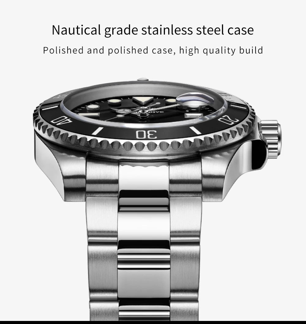 ADDIESDIVE Stainless Steel Watch for Men Waterproof Outdoor Leisure Sports Watch