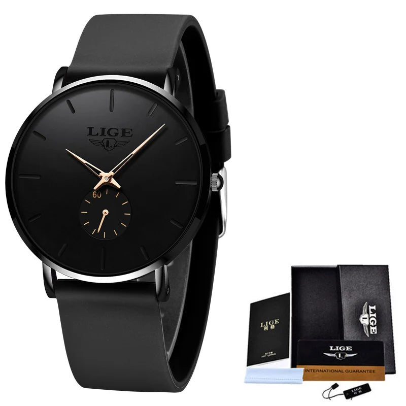 LIGE Sports Luxury Waterproof Ultra-Thin Watch for Men Women
