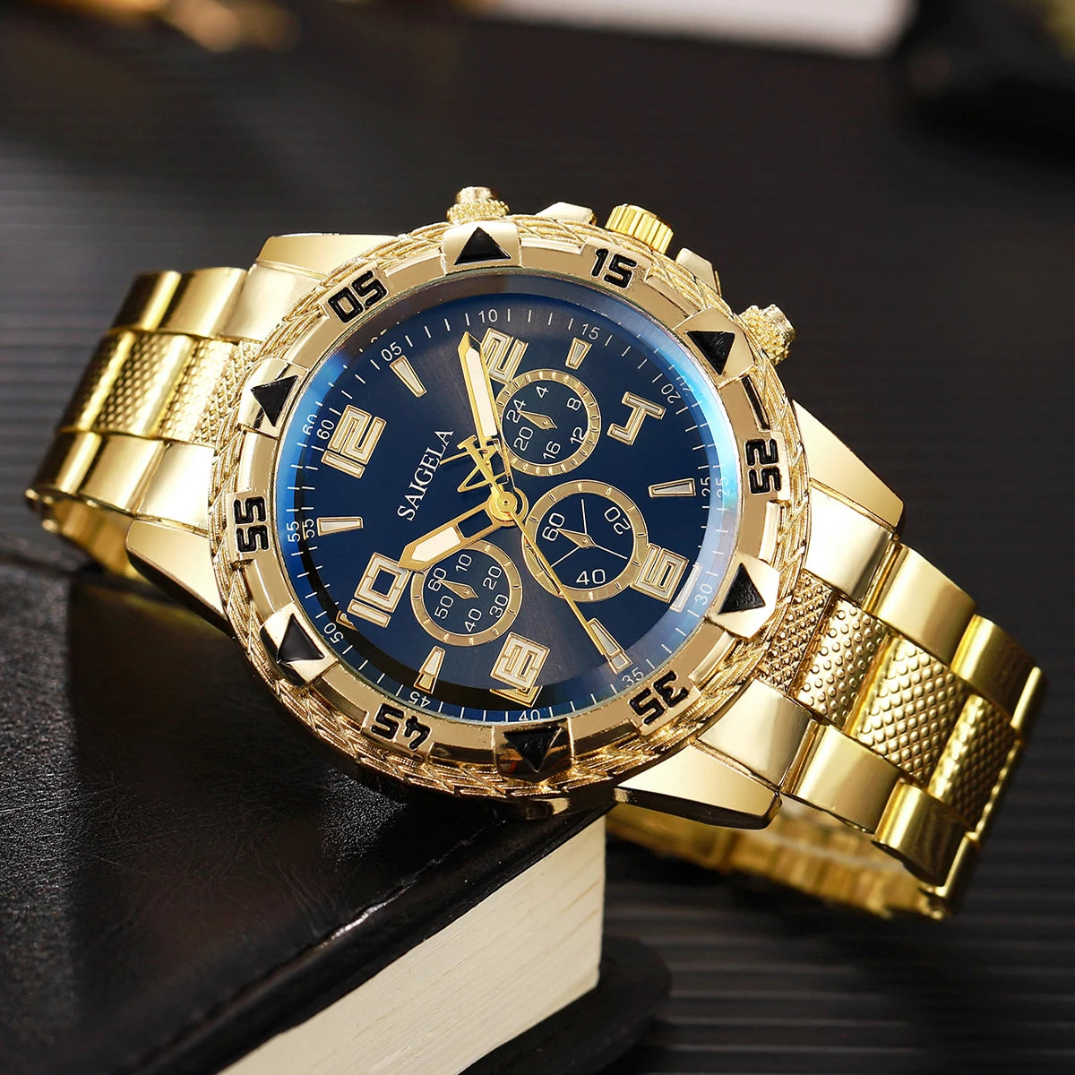 2pcs/set Men Business Watches Fashion Arabic Dial Steel Band