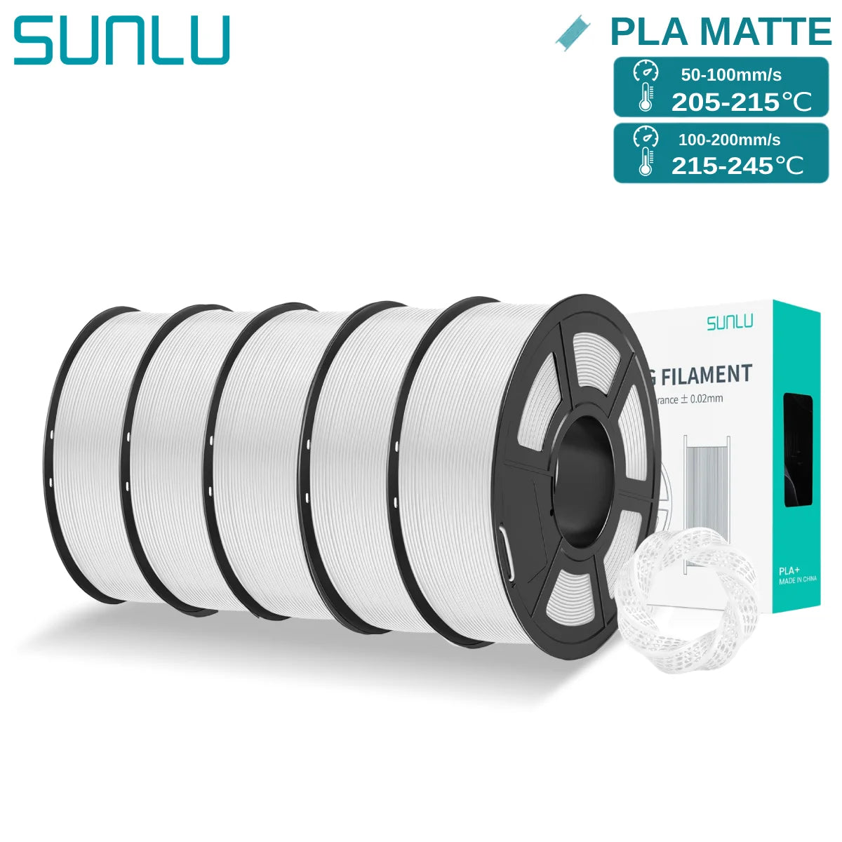 SUNLU 5KG PLA Matte 3D Printer Filament 1.75mm 1KG/Roll Frosted Texture Neatly Wound For FDM 3D Printing Filaments Fast Ship