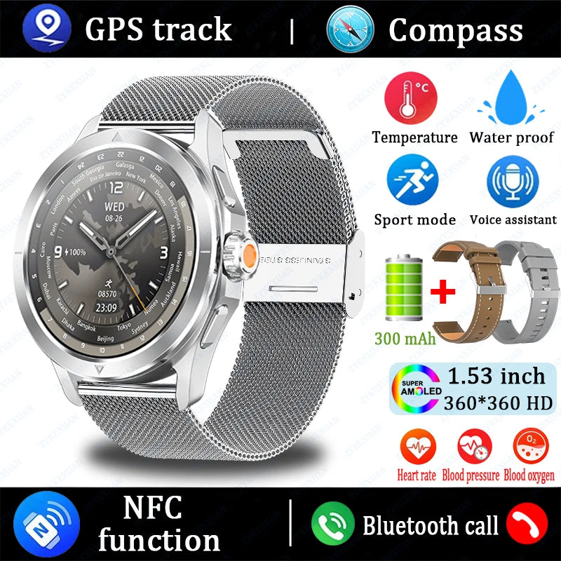 Sports Smart Watch for Men and Women with NFC GPS Compass Heart rate