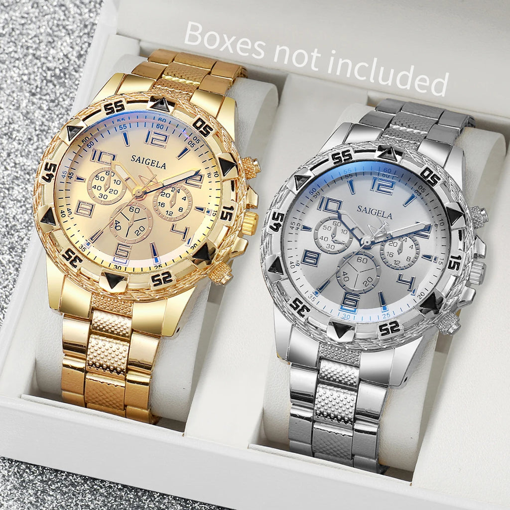 2pcs/set Men Business Watches Fashion Arabic Dial Steel Band