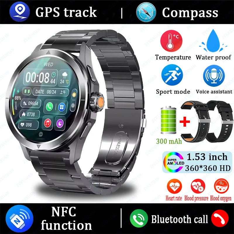 Sports Smart Watch for Men and Women with NFC GPS Compass Heart rate
