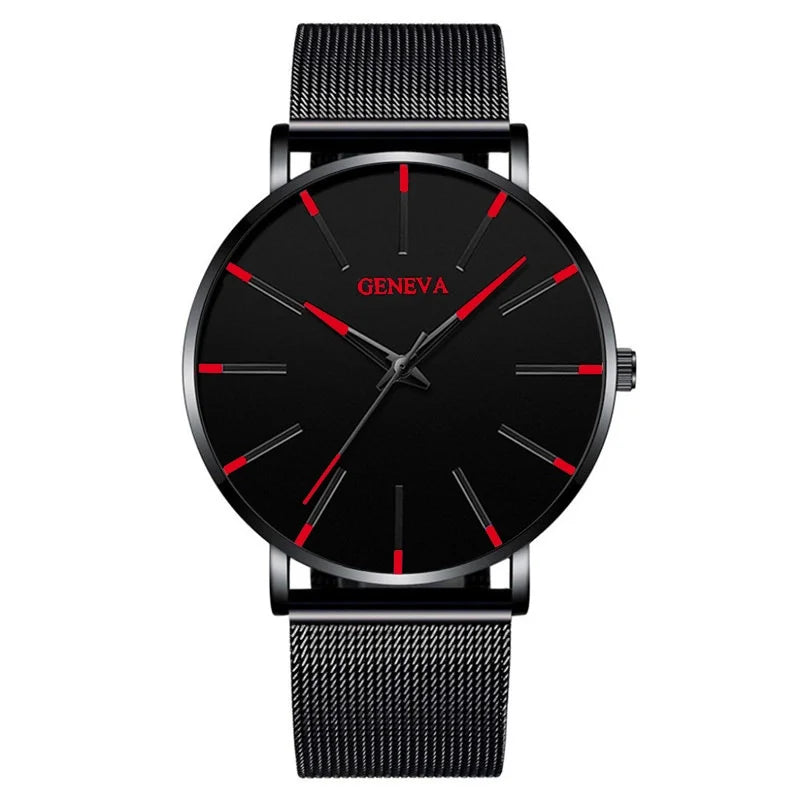 YOLAKA Men Business Watches Steel Mesh Ultra Thin