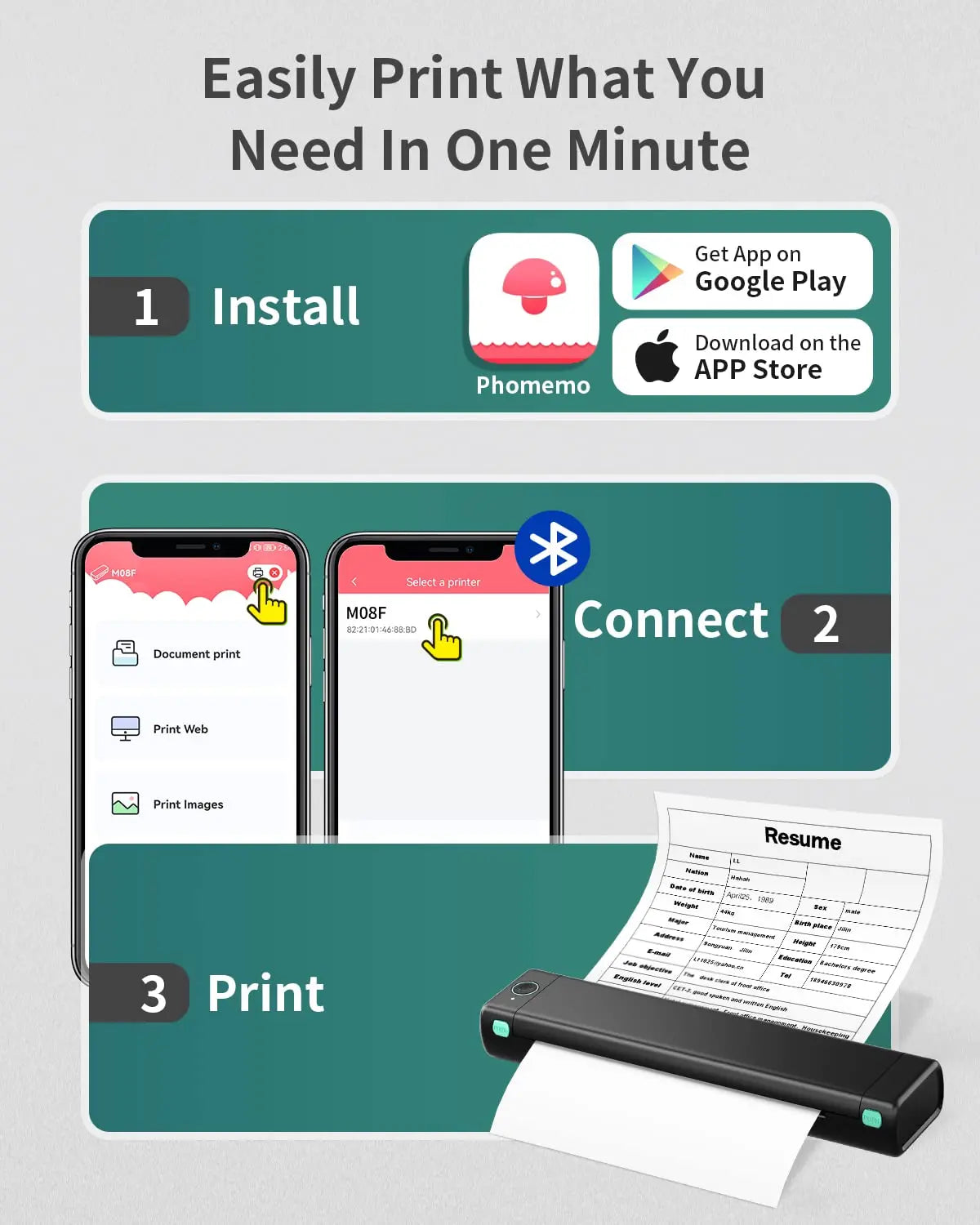 Phomemo  A4 Paper Portable Thermal  Bluetooth Mobile Printer Compatible with Android & iOS Phone & Laptop