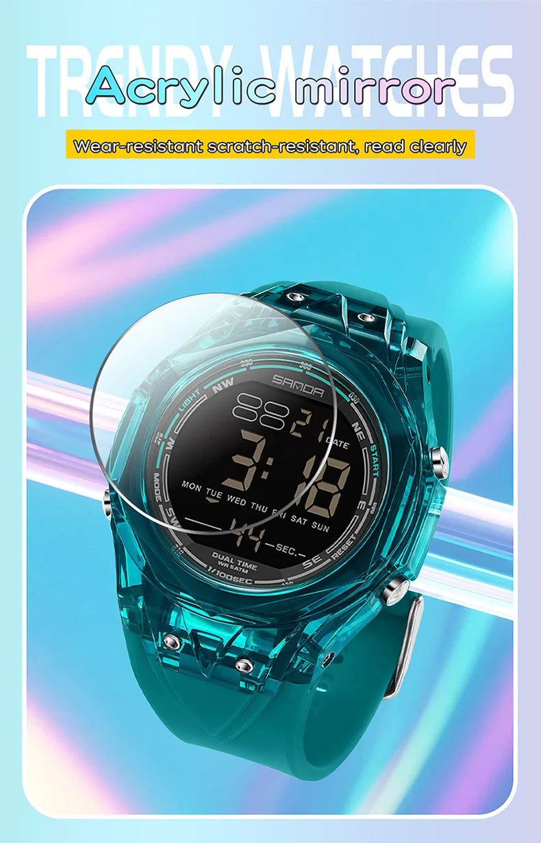 SANDA electronic watch for both men and women, multifunctional anti fall, 50M waterproof