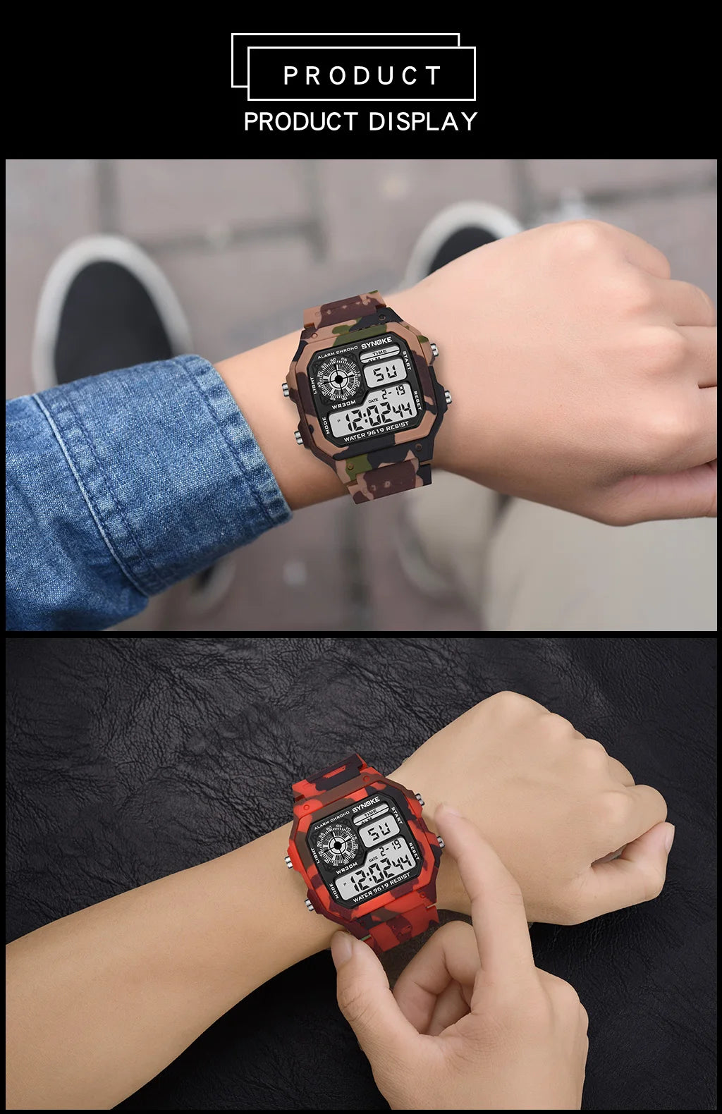 SYNOKE Outdoor Military Digital Watch For Men Sports Waterproof Luminous